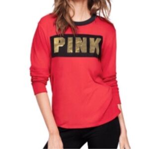 Pink Victoria’s Secret long sleeve t-shirt Red/Black/Foil logo XS